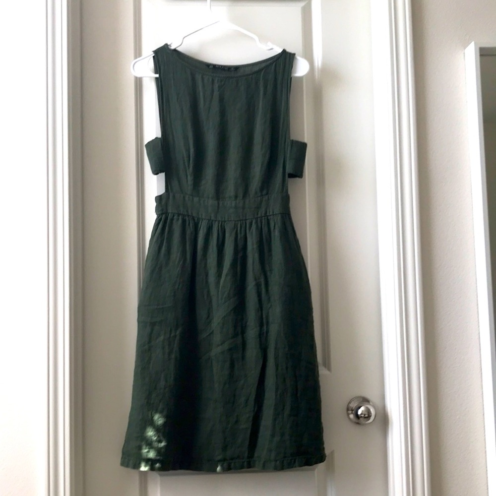 Zara linen dress in olive green with open sides